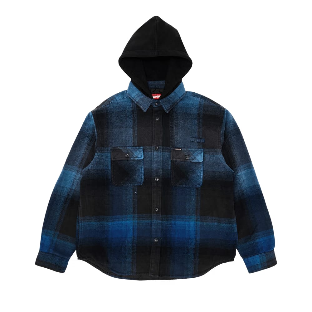 Supreme Quilted Lined Hooded Flannel Shirt Blue Plaid