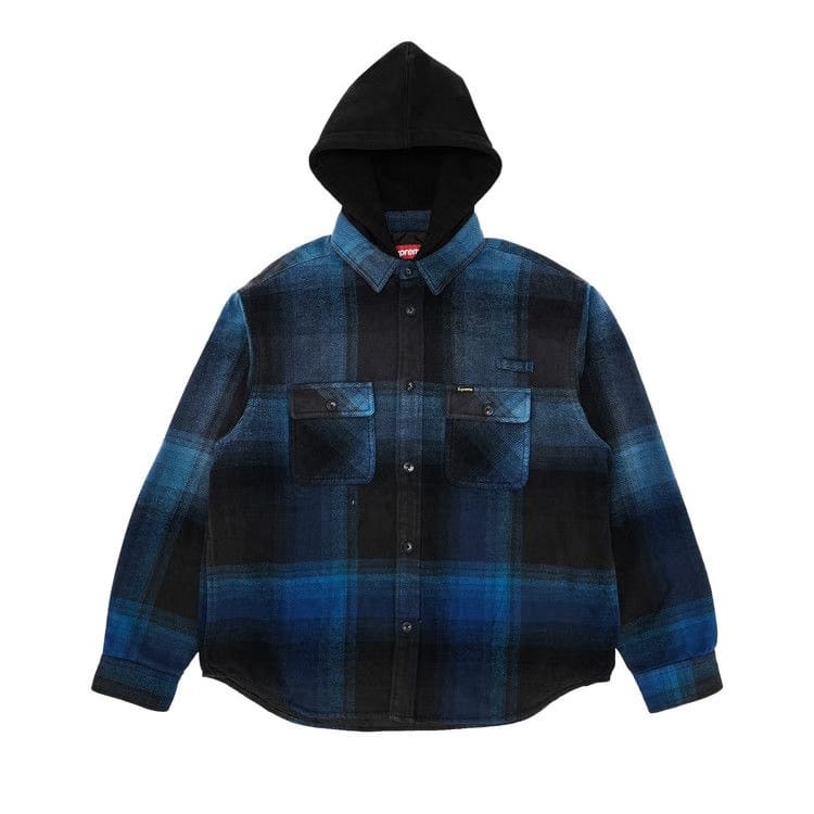 Supreme Quilted Lined Hooded Flannel Shirt Blue Plaid