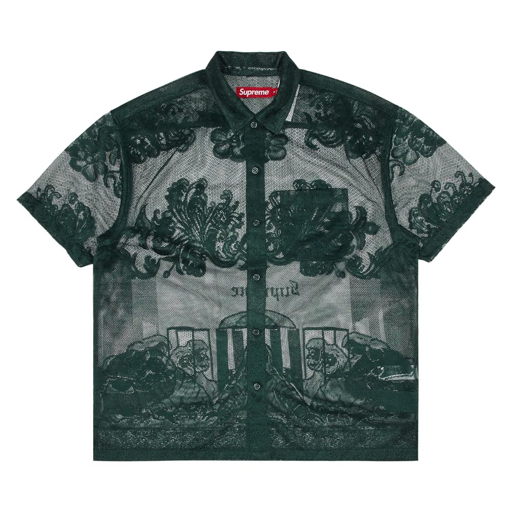 Supreme Last Supper Lace Shorts-Sleeve Shirt Dark Green