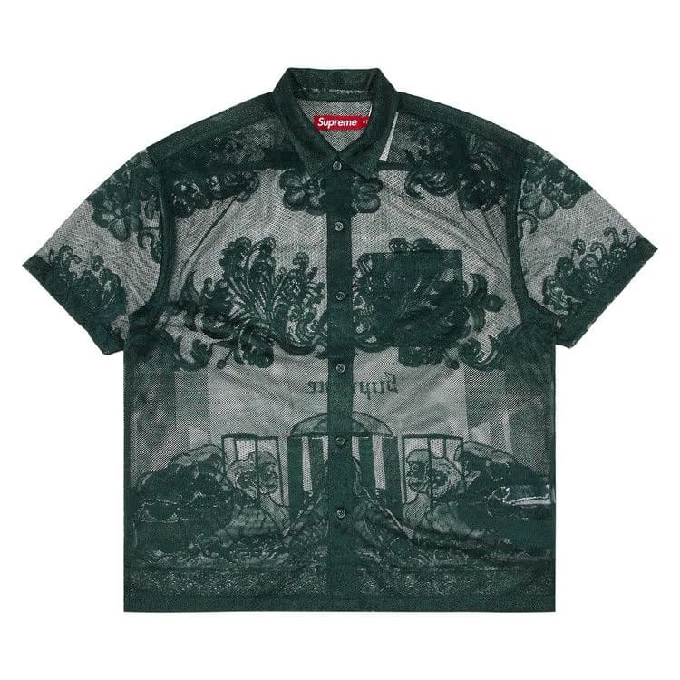 Supreme Last Supper Lace Shorts-Sleeve Shirt Dark Green