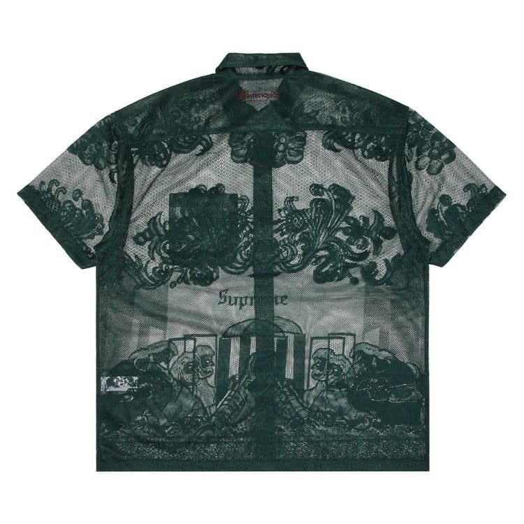 Supreme Last Supper Lace Shorts-Sleeve Shirt Dark Green