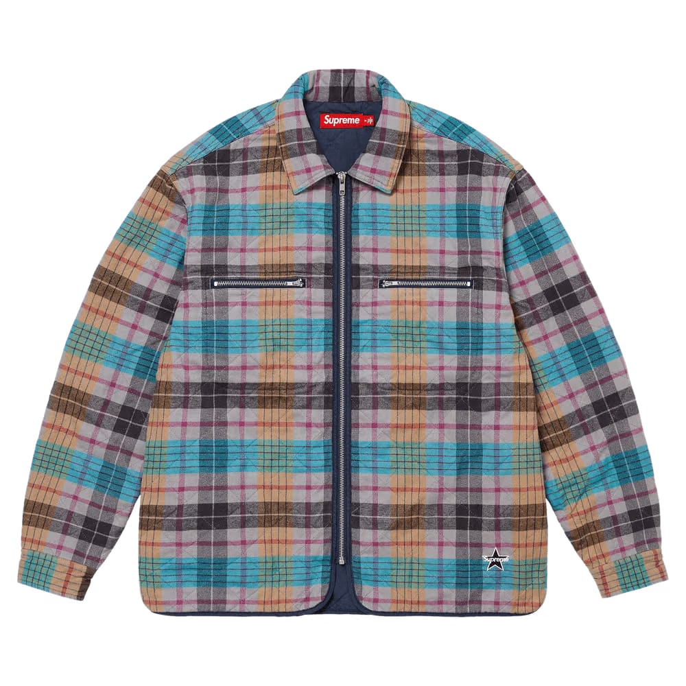 Supreme Quilted Flannel Zip Up Shirt Multicolor
