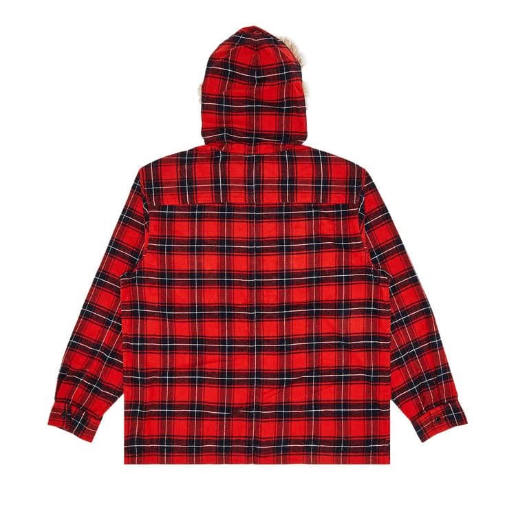 Supreme Fur Trim Flannel Hooded Shirt Red Plaid