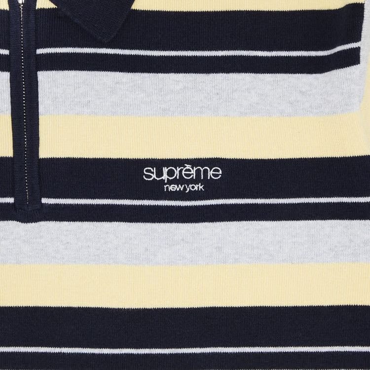 Supreme Stripe Zip Long-Sleeve Polo Navy