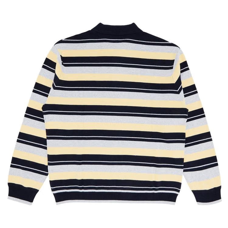 Supreme Stripe Zip Long-Sleeve Polo Navy