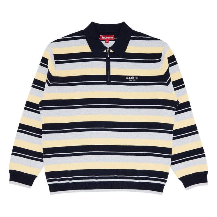 Supreme Stripe Zip Long-Sleeve Polo Navy