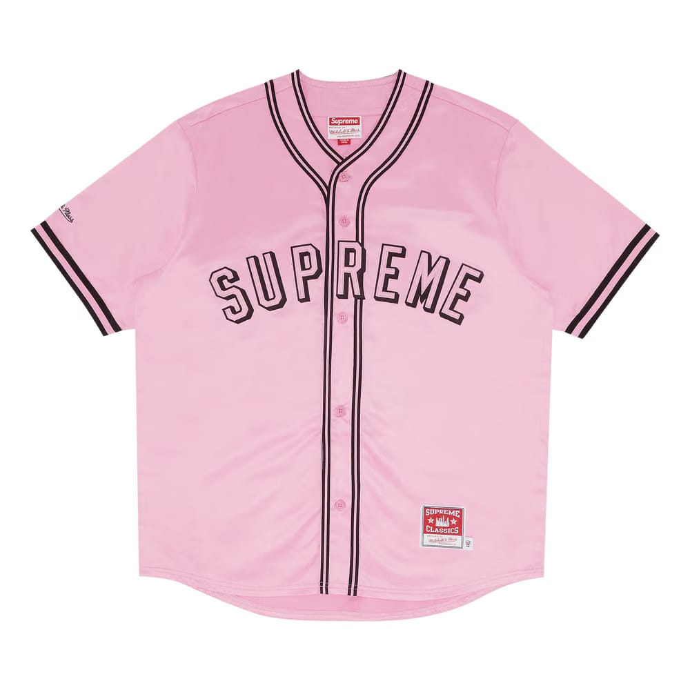 Supreme x Mitchell & Ness Satin Baseball Jersey Pink
