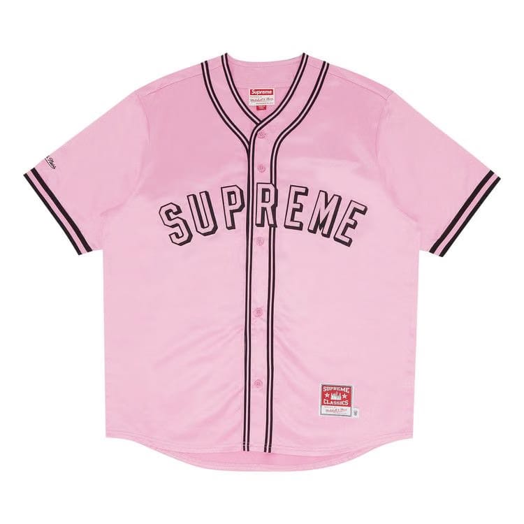 Supreme x Mitchell & Ness Satin Baseball Jersey Pink
