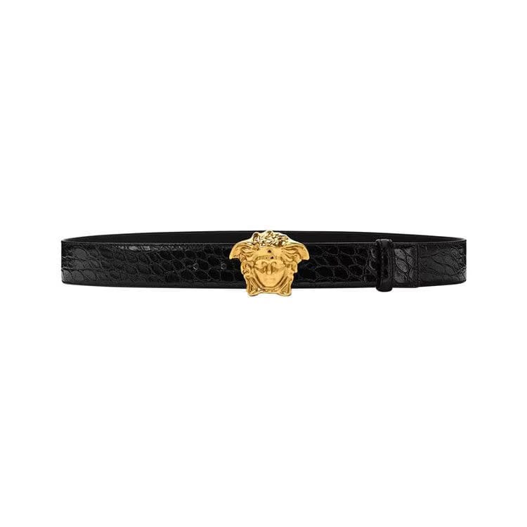 Versace Croc Embossed Belt Black Palladium