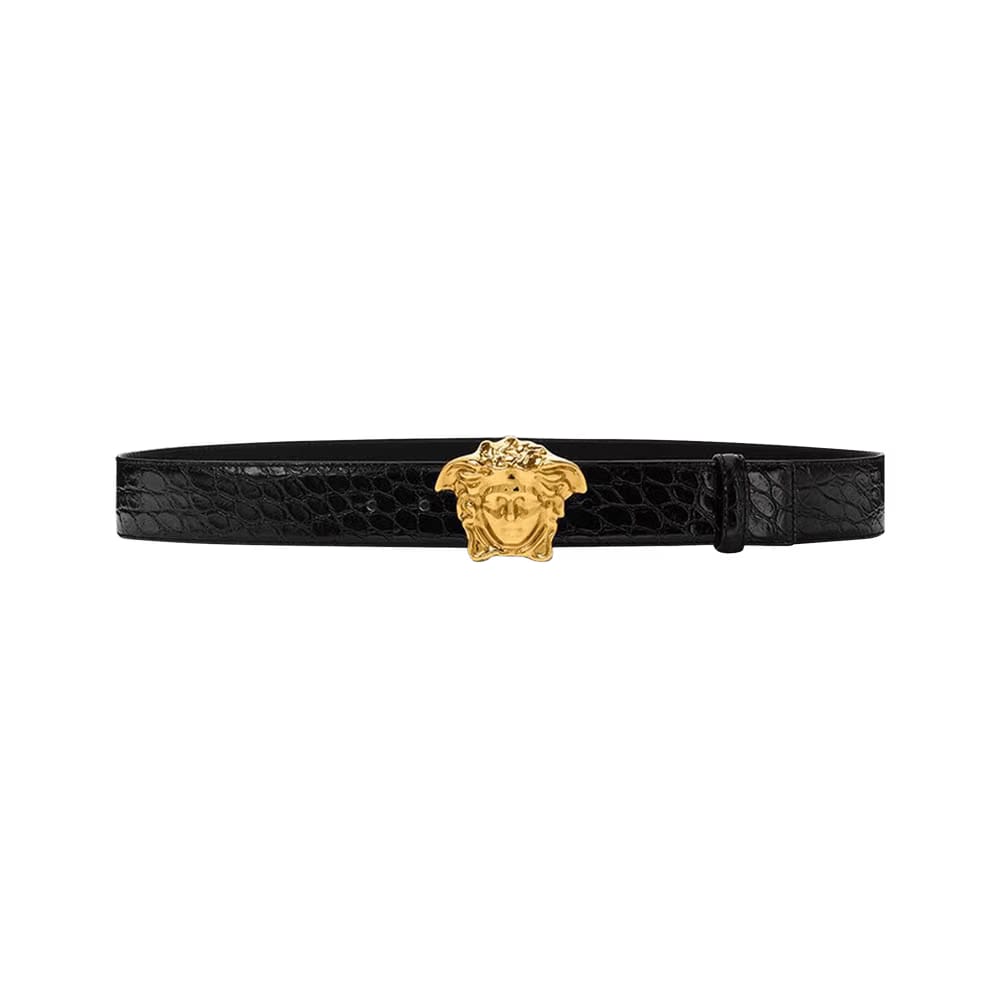 Versace Croc Embossed Belt Black Palladium