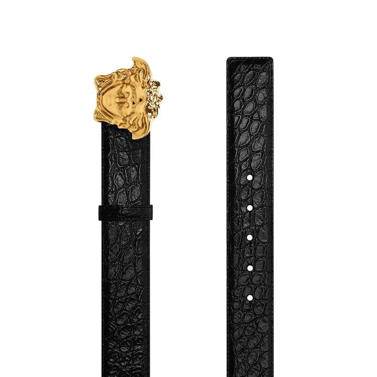 Versace Croc Embossed Belt Black Palladium