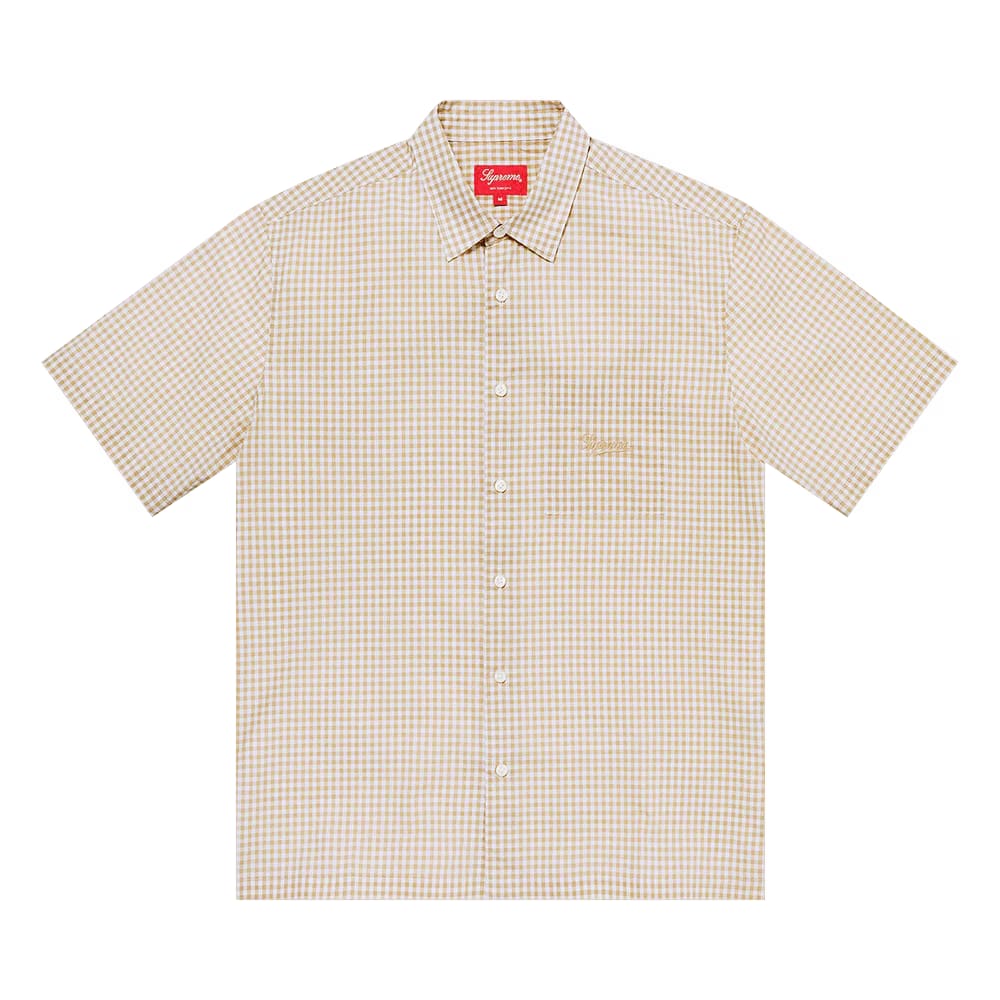 Supreme Gingham Shorts-Sleeve Shirt Tan