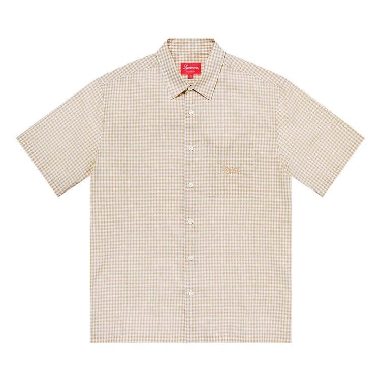Supreme Gingham Shorts-Sleeve Shirt Tan