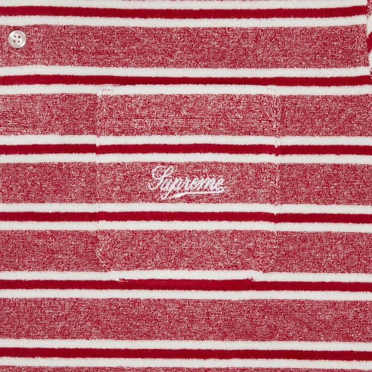 Supreme Stripe Terry Shorts-Sleeve Polo Red