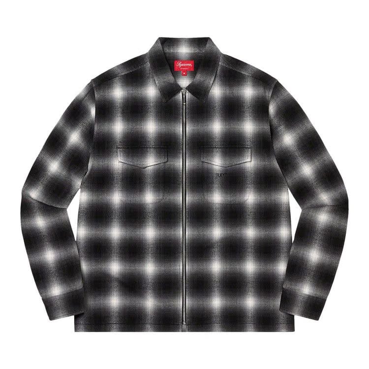 Supreme Shadow Plaid Flannel Zip Up Shirt Black