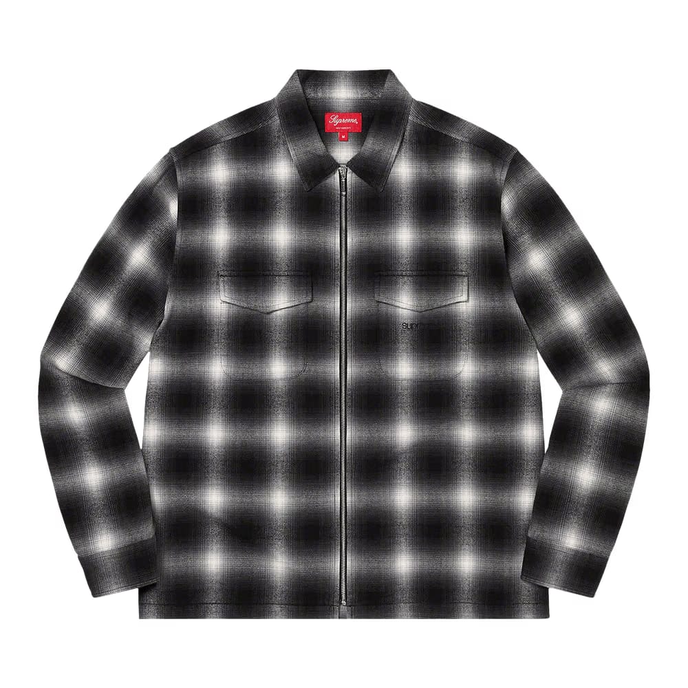 Supreme Shadow Plaid Flannel Zip Up Shirt Black