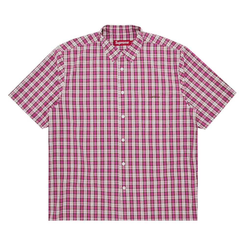 Supreme Mini Plaid Shorts-Sleeve Shirt Pink
