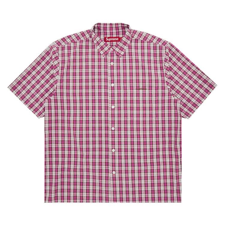 Supreme Mini Plaid Shorts-Sleeve Shirt Pink