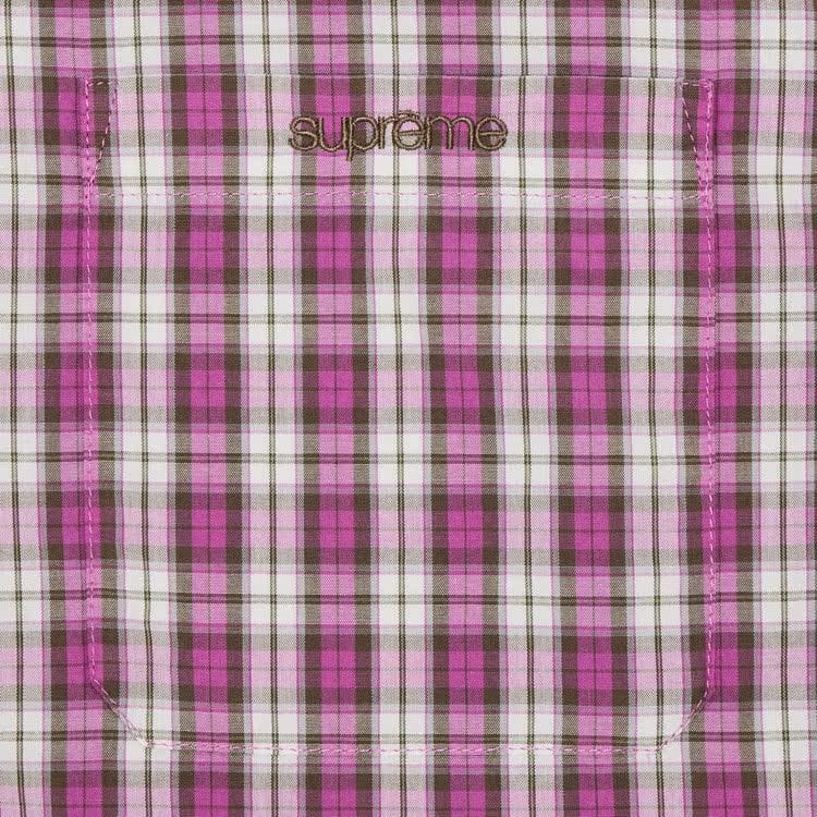 Supreme Mini Plaid Shorts-Sleeve Shirt Pink