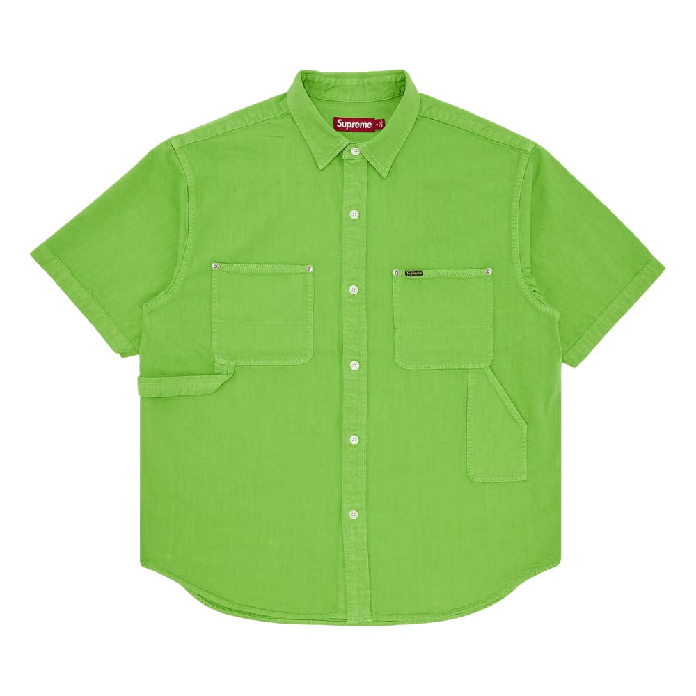 Supreme Loose Fit Shorts-Sleeve Denim Painter Shirt Green