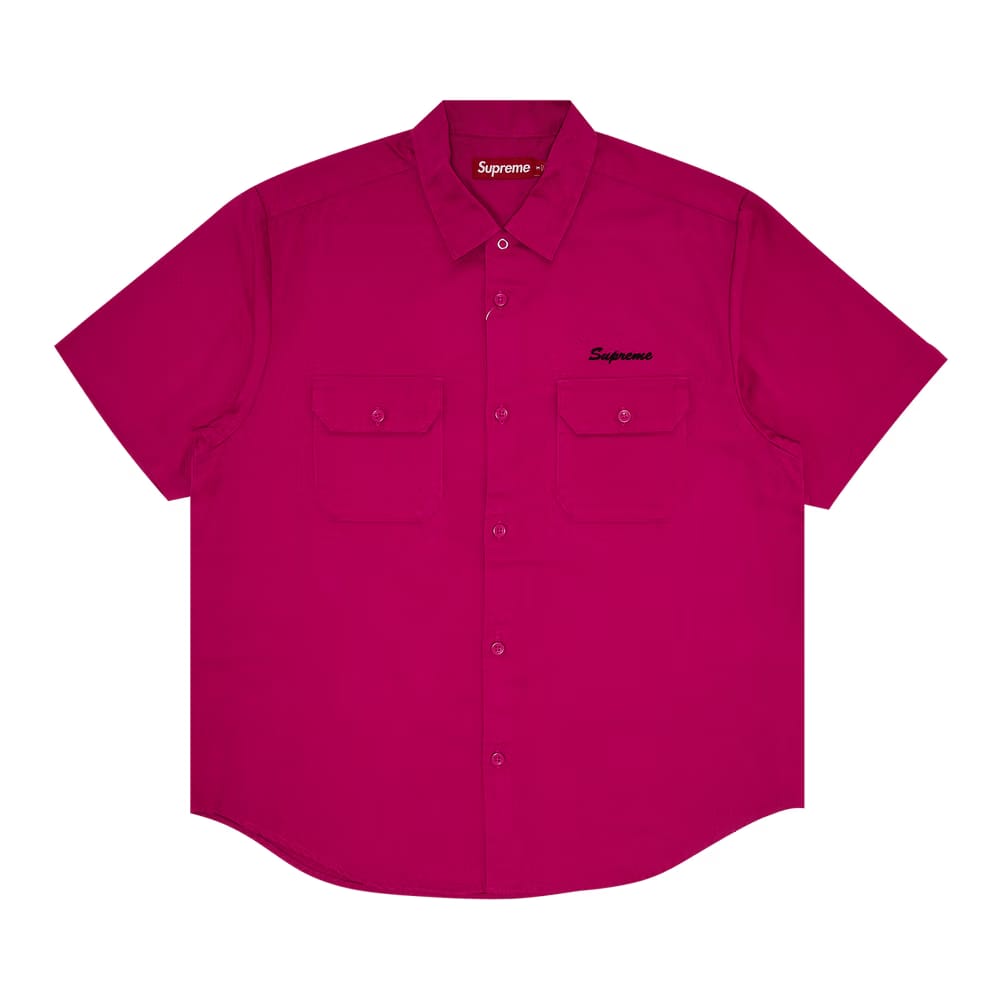 Supreme Rhinestone Pin Up Shorts-Sleeve Work Shirt Fuchsia