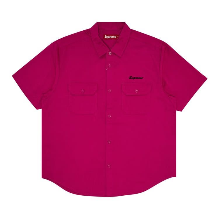 Supreme Rhinestone Pin Up Shorts-Sleeve Work Shirt Fuchsia