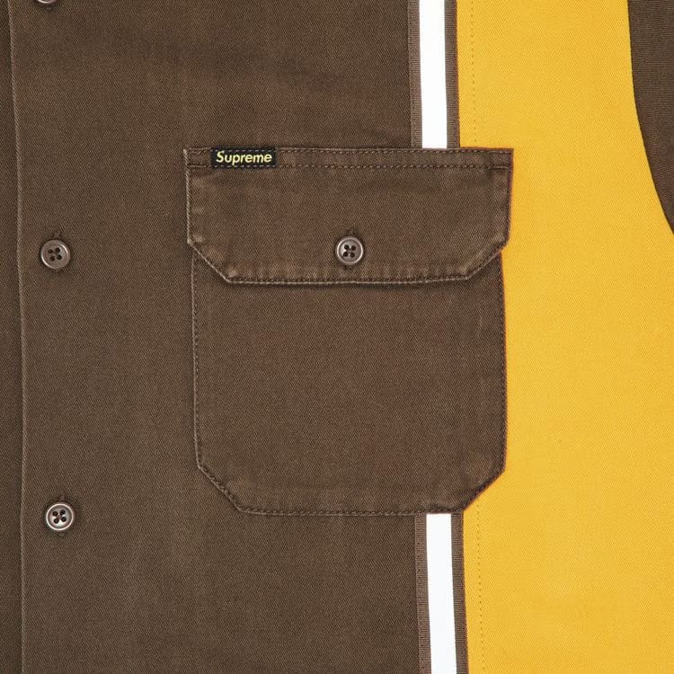 Supreme Reflective Stripe Shorts-Sleeve Work Shirt Brown
