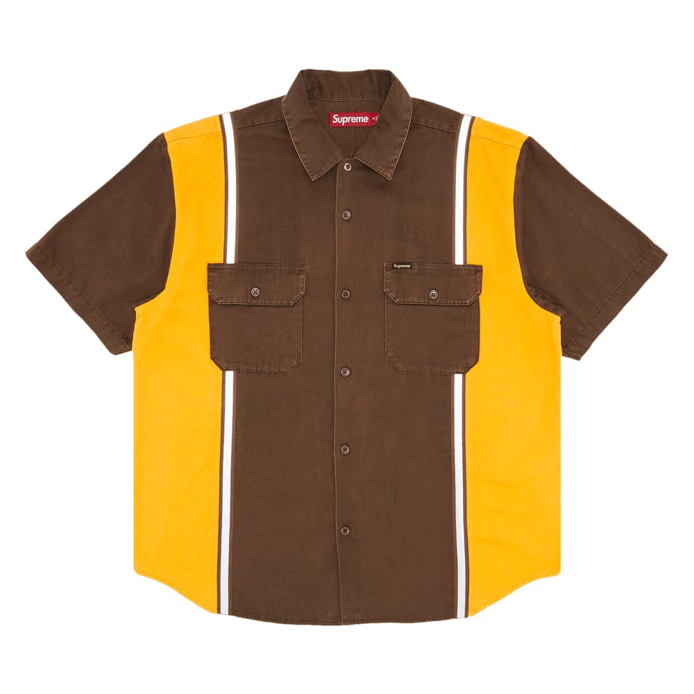 Supreme Reflective Stripe Shorts-Sleeve Work Shirt Brown
