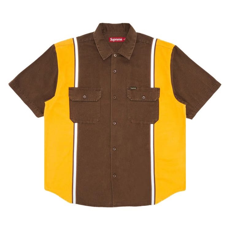 Supreme Reflective Stripe Shorts-Sleeve Work Shirt Brown