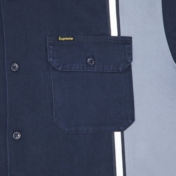 Supreme Reflective Stripe Shorts-Sleeve Work Shirt Navy