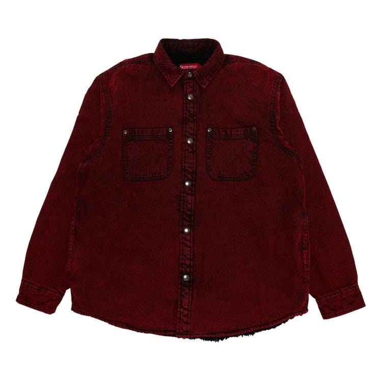 Supreme Faux Shearling Lined Work Shirt Red Denim