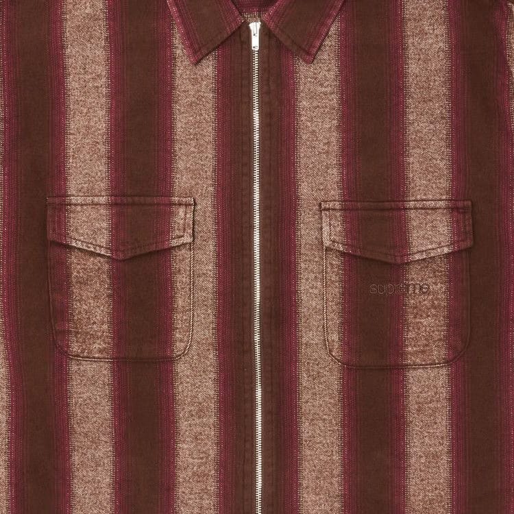 Supreme Stripe Flannel Zip Up Shirt Brown