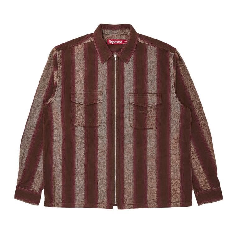 Supreme Stripe Flannel Zip Up Shirt Brown