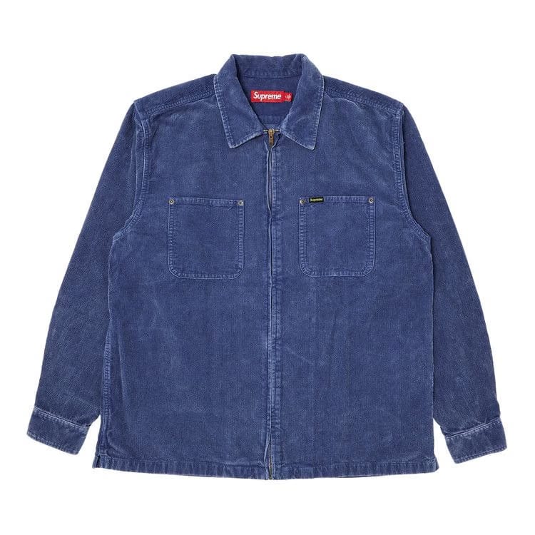Supreme Washed Corduroy Zip Up Shirt Blue