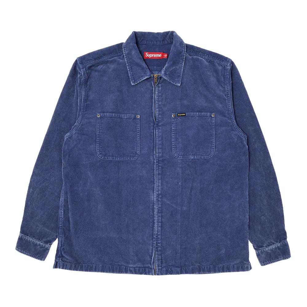 Supreme Washed Corduroy Zip Up Shirt Blue