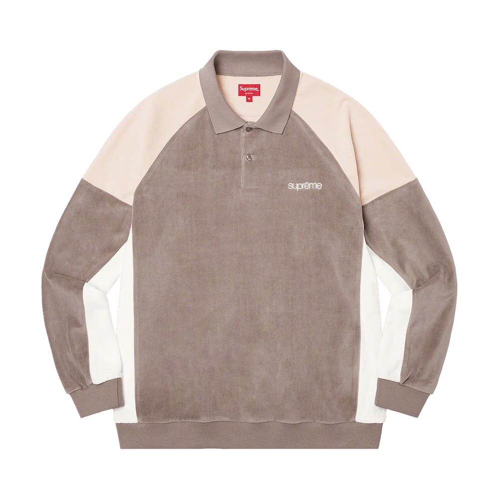 Supreme Paneled Velour Long-Sleeve Polo Light Brown