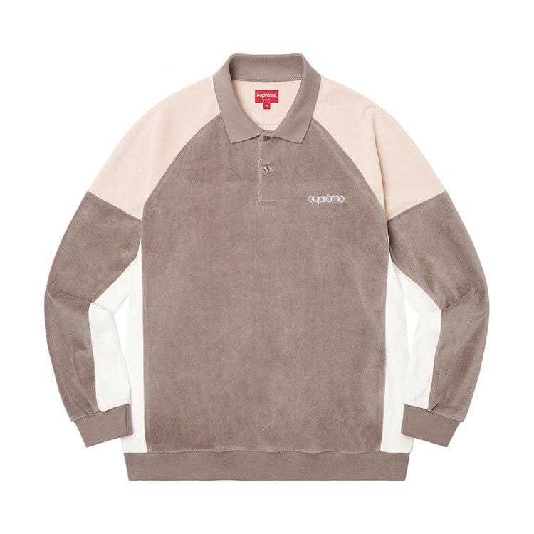Supreme Paneled Velour Long-Sleeve Polo Light Brown