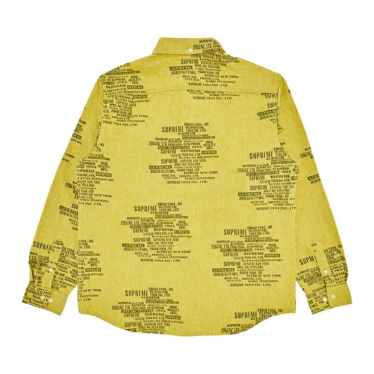 Supreme Trademark Jacquard Denim Shirt Washed Yellow