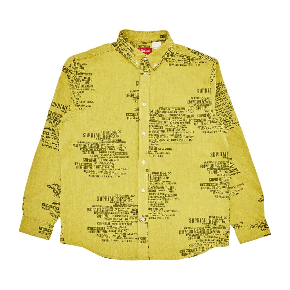 Supreme Trademark Jacquard Denim Shirt Washed Yellow