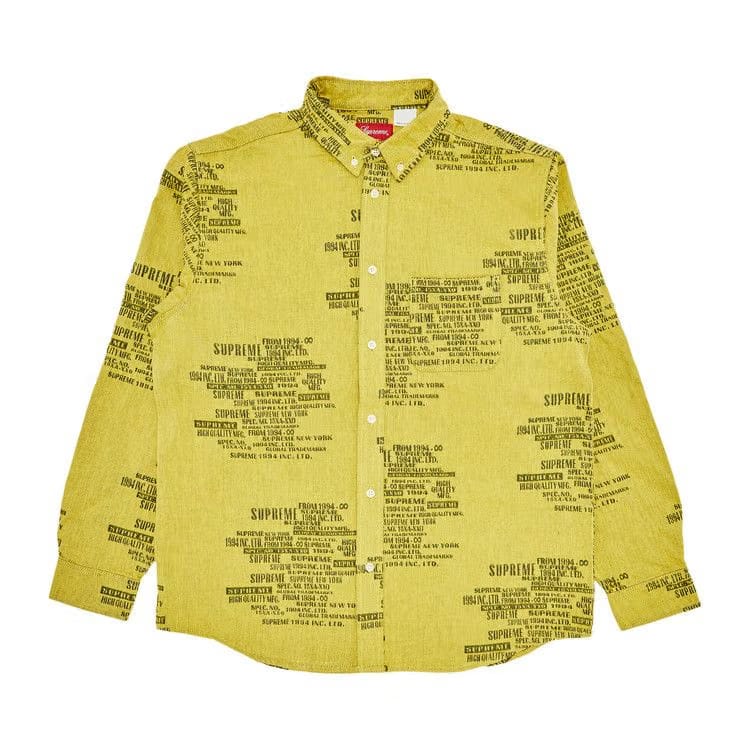 Supreme Trademark Jacquard Denim Shirt Washed Yellow