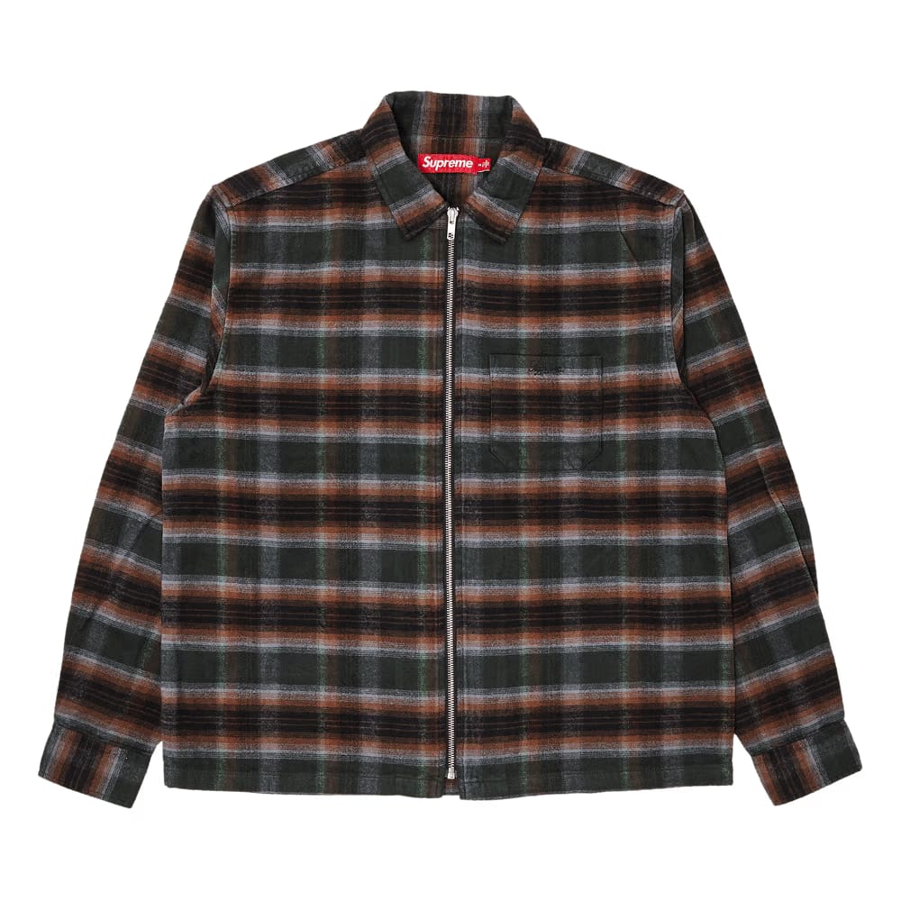 Supreme Shadow Plaid Flannel Zip Up Shirt Green