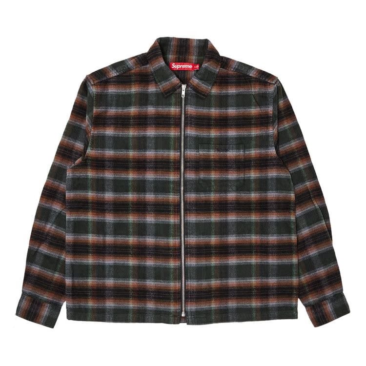 Supreme Shadow Plaid Flannel Zip Up Shirt Green