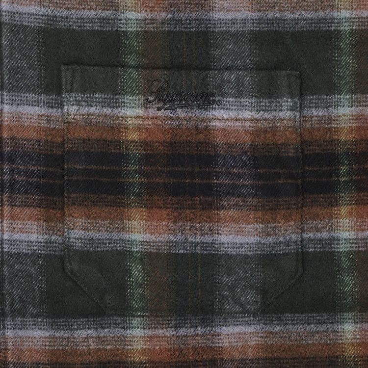 Supreme Shadow Plaid Flannel Zip Up Shirt Green
