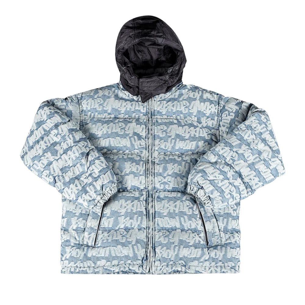 Supreme Fat Tip Jacquard Denim Puffer Jacket Blue