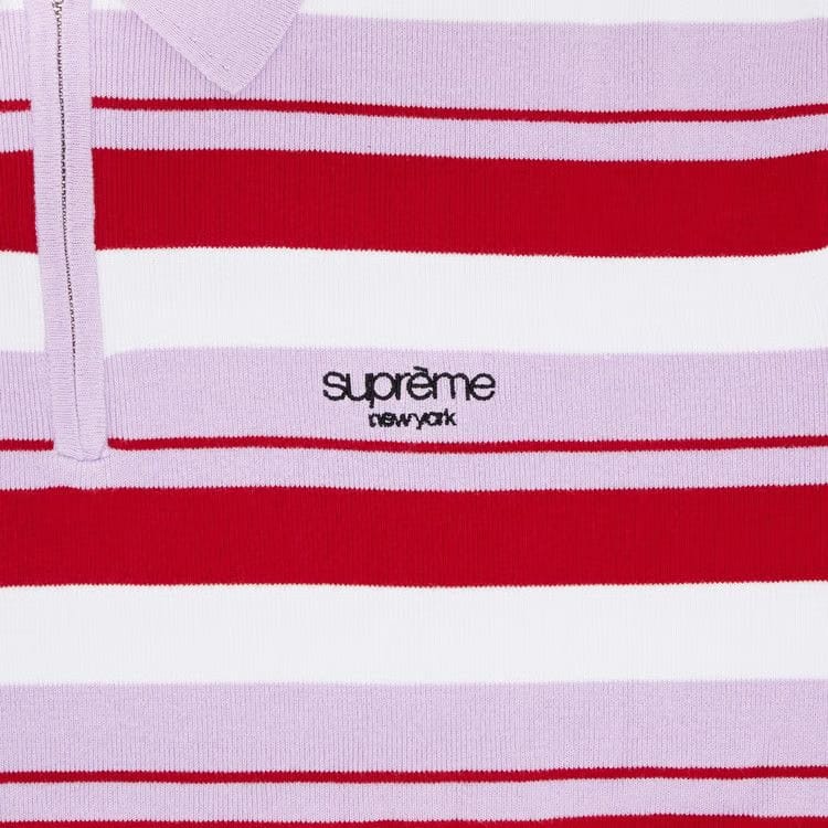Supreme Stripe Zip Long-Sleeve Polo Light Purple