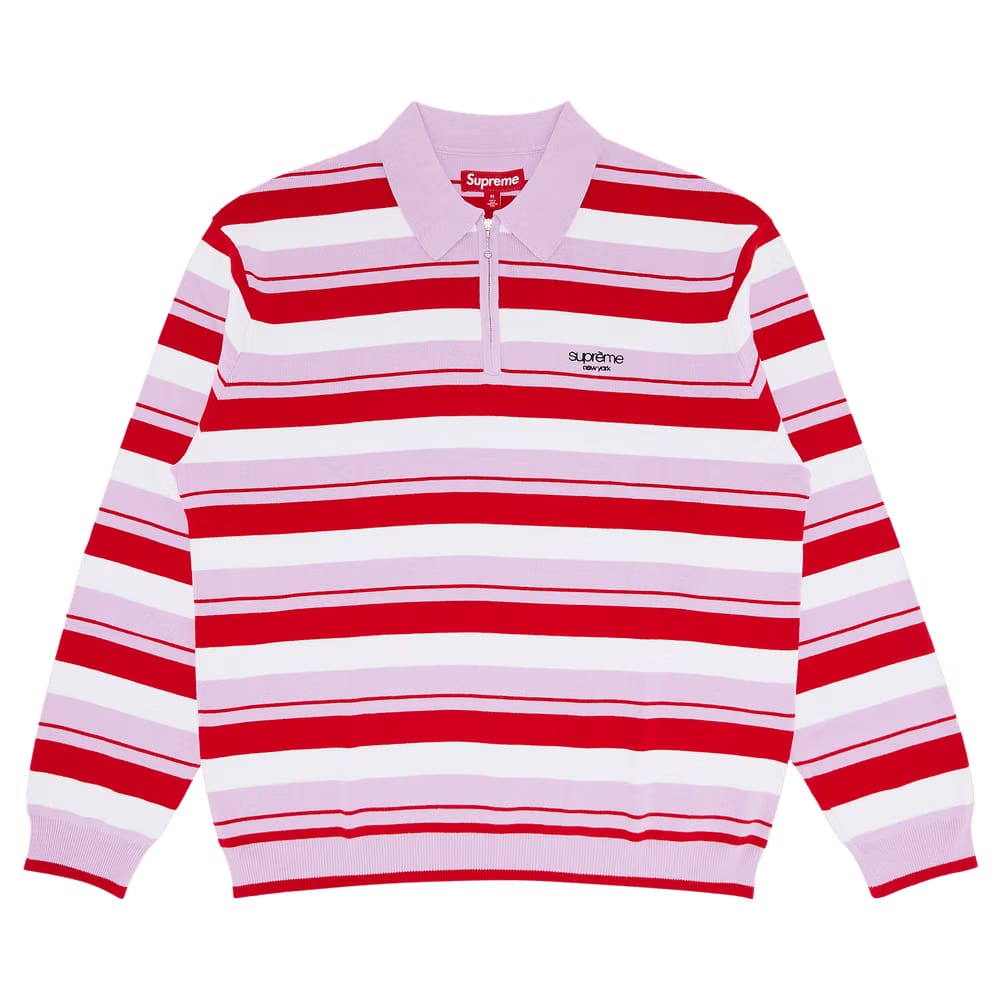 Supreme Stripe Zip Long-Sleeve Polo Light Purple