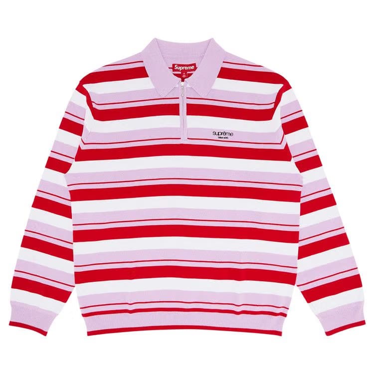 Supreme Stripe Zip Long-Sleeve Polo Light Purple