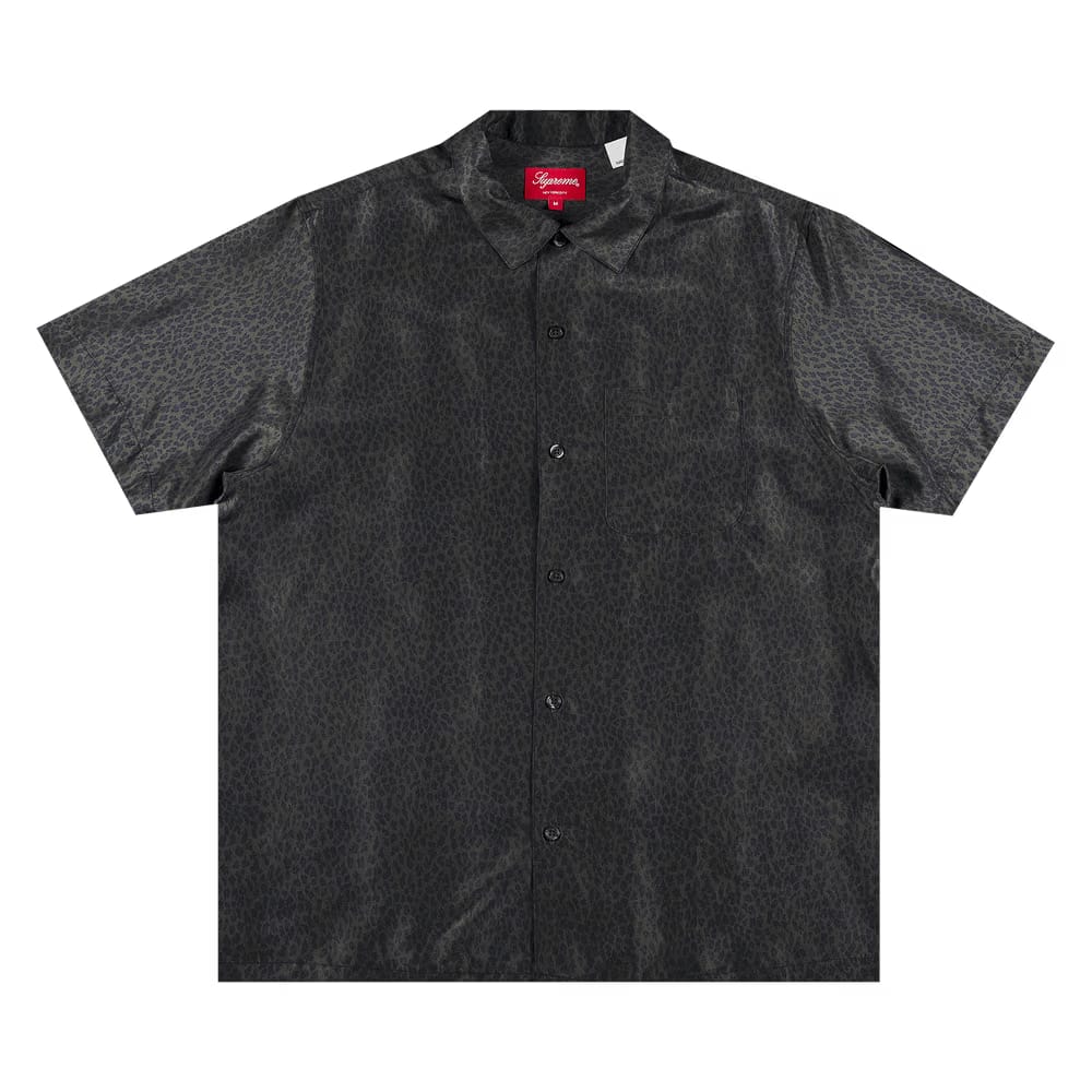 Supreme Leopard Silk Shorts-Sleeve Shirt Charcoal