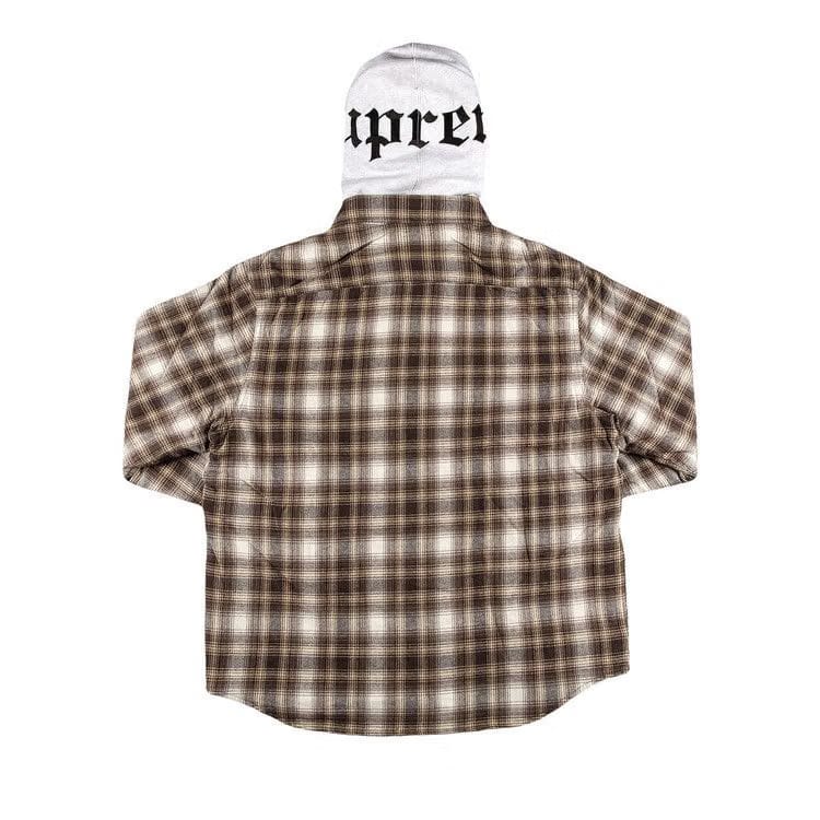 Supreme Hooded Flannel Zip Up Shirt Brown