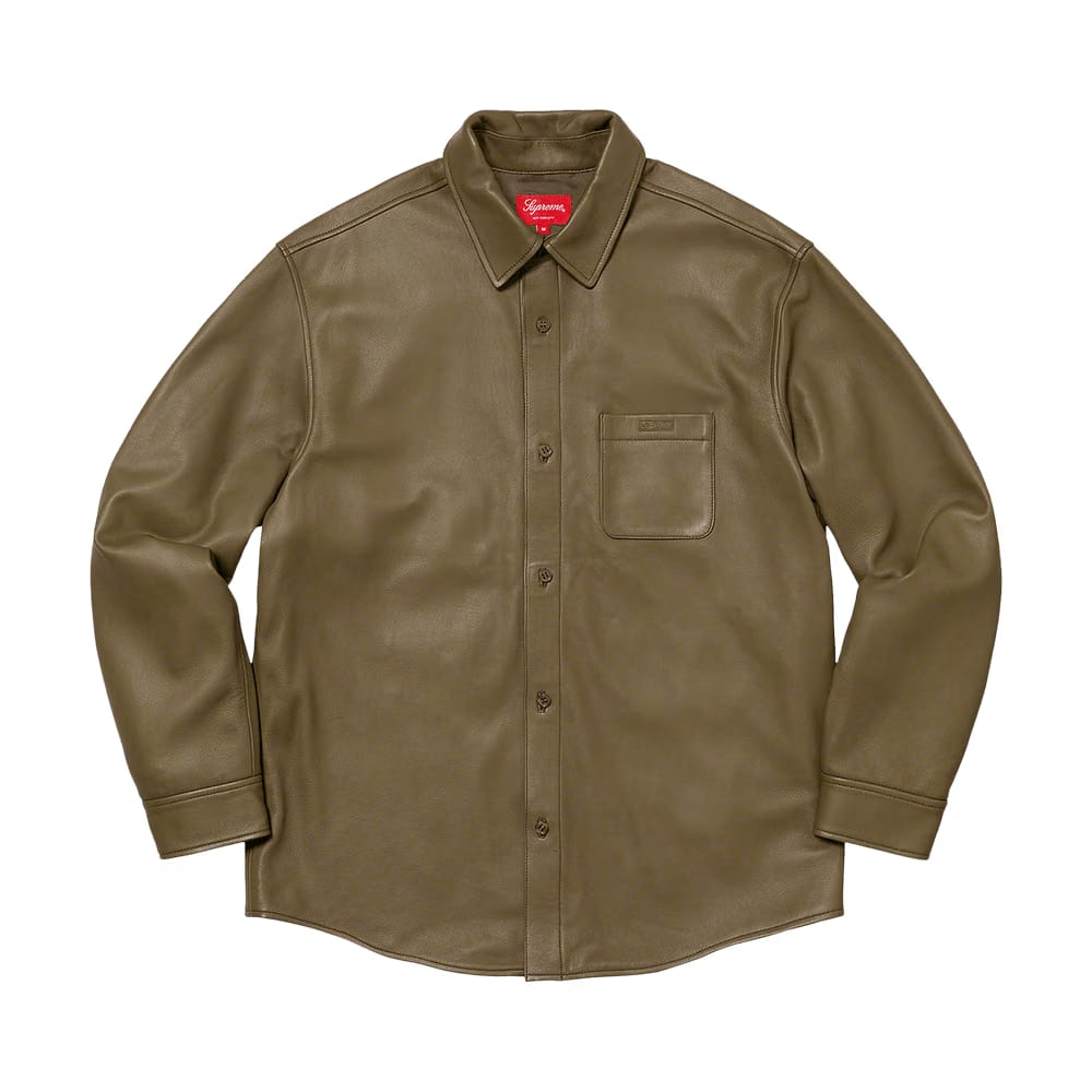 Supreme Leather Shirt Olive